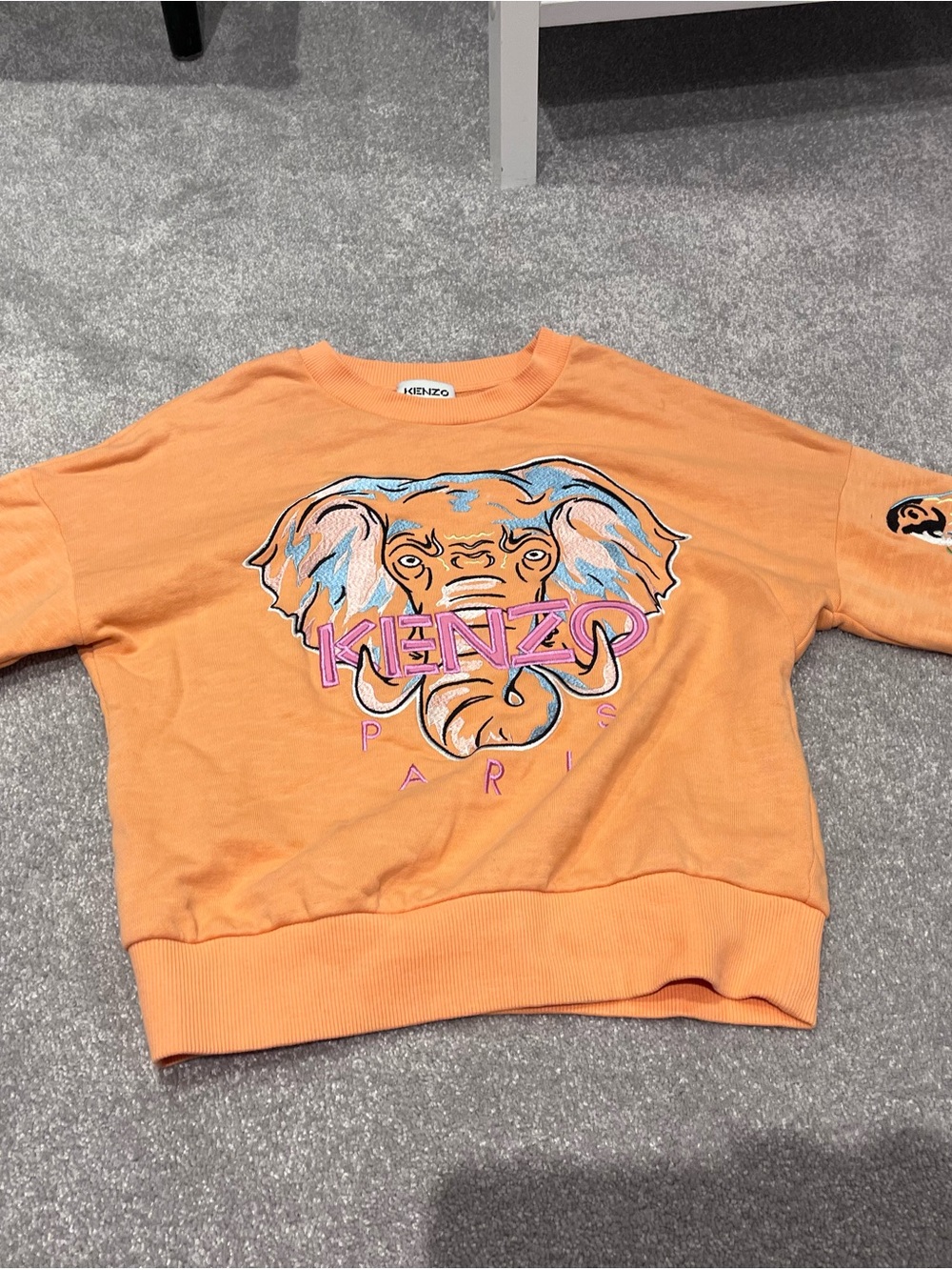 Kenzo Orange Sweatshirt with Pink & Blue Elephant Logo